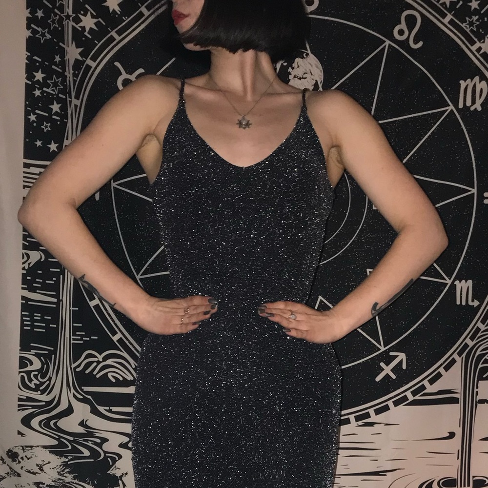 🩶 Vintage Silver / Grey Metallic Bodycon Formal Maxi Dress